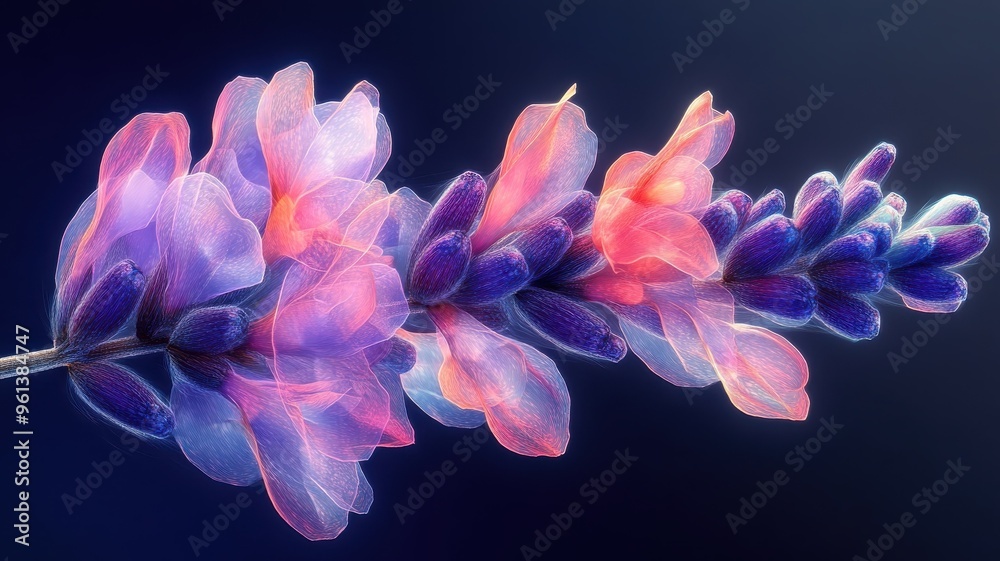 A lavender flower rendered in digital art style, with sharp lines and vibrant hues, offering a modern and sleek appearance. A lavender flower rendered in digital art style, with sharp lines and vibrant hues, offering a modern and sleek appearance.