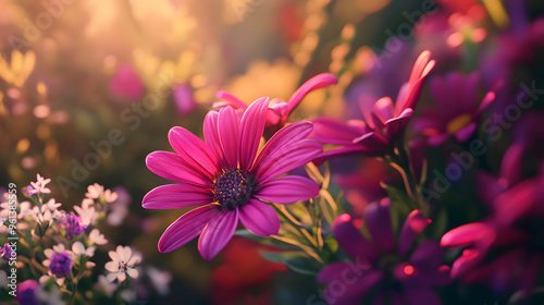 field of flowers blooms in varying magenta tones, showcasing nature's vibrant photo