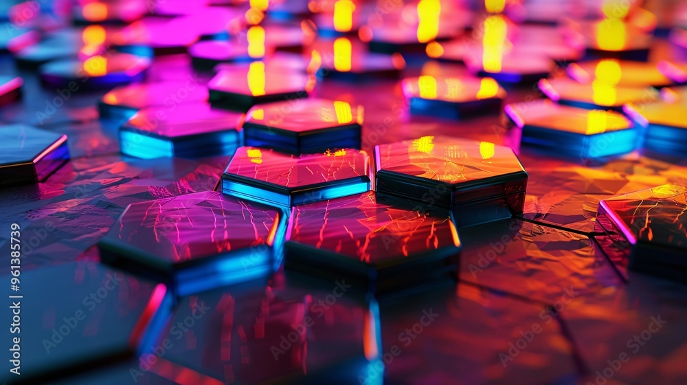 Abstract Hexagon Pattern with Neon Lights Abstract Hexagon Pattern with Neon Lights