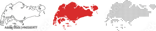 Singapore map detailed in outline, red color, dotted style