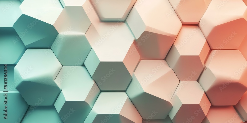 Fototapeta premium Hexagon-shaped blocks in blue and orange hues.