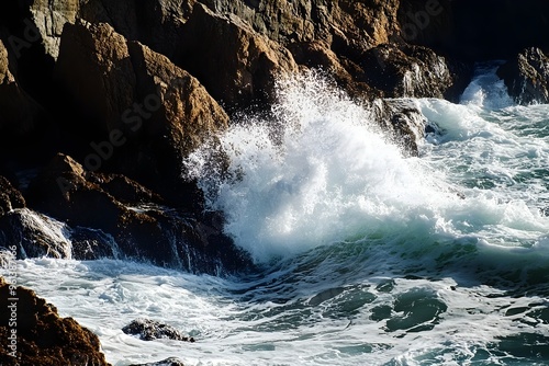 Dramatic Ocean Waves Crashing Against Rocky Cliffs for Breathtaking Living Room Decor