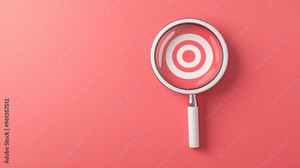 A magnifying glass highlighting a target symbol on a pink background, symbolizing focus and clarity in business and research. A magnifying glass highlighting a target symbol on a pink background, symbolizing focus and clarity in business and research.