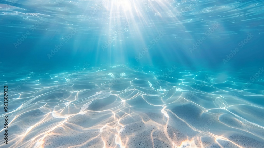 Serene Underwater Scene with Sunlit Beam and Sandy Seabed Serene Underwater Scene with Sunlit Beam and Sandy Seabed