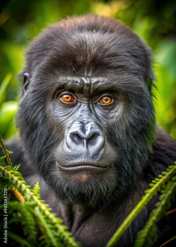 Obraz premium Close-Up of Gorilla in Lush Forest, Wildlife Photography