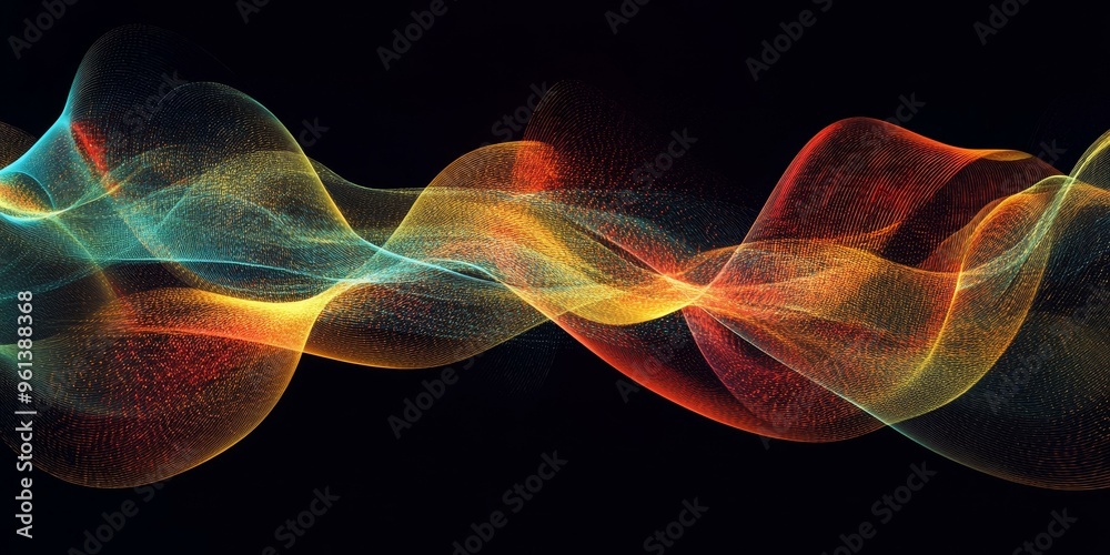 Fototapeta premium Abstract colorful waves on a black background.