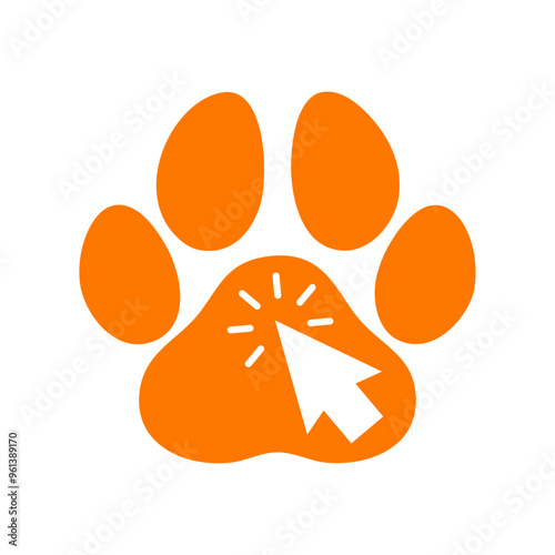 Logo para sitio web de internet con flecha de cursor y pata de mascota