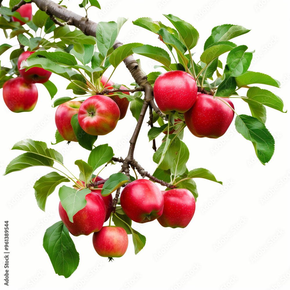 The apple growing on the tree stands alone against a white background The apple growing on the tree stands alone against a white background
