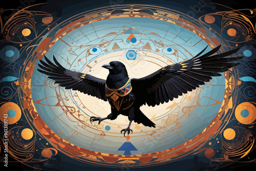 an crow soaring in a geometry background