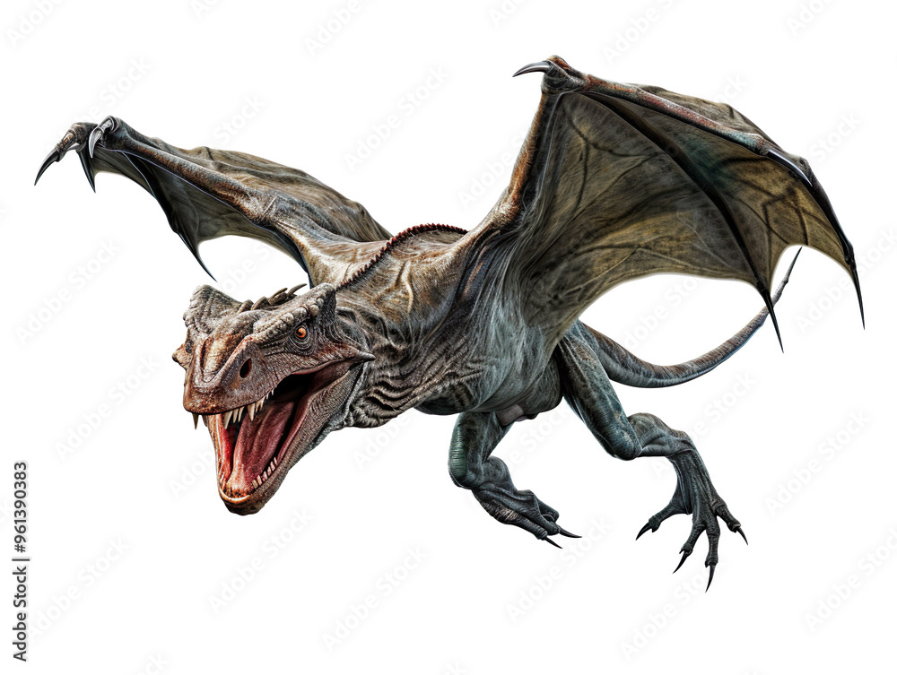 Fototapeta premium Flying Pterodactyl isolated on transparent and white background