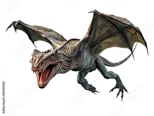 Flying Pterodactyl isolated on transparent and white background