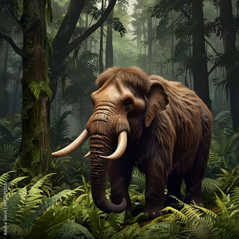 Fototapeta premium Detailed Woolly Mammoth Illustration – Majestic Prehistoric Animal Art