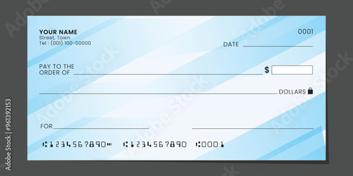 Blank bank check, checkbook cheque mockup template for payment paper voucher. Vector
