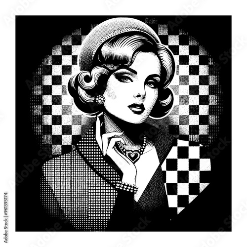 woman high class with black and white design