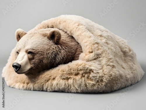 Fluffy Bear Transformed into a Cozy Blanket on a Grey Background