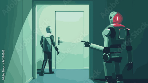 Robot Points to Exit as Businessman Flees Office, Machines Replace Human Workers