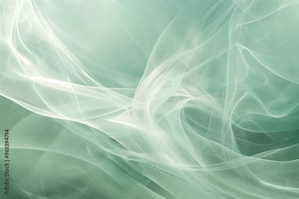 Fototapeta premium Gentle flowing abstract white and mint green wisps creating a soft and peaceful atmosphere, ideal for wellness, spa, or calming interior designs.