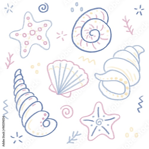 shell starfish painting drawing cute pattern child doodle art by Yuni Gallery photo