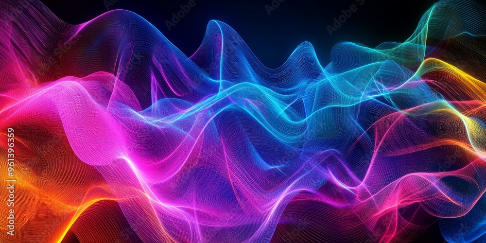 Abstract colorful glowing wavy lines.
