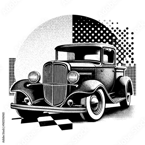 vintage old car black and white design