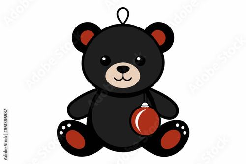 Cute Teddy Bear Baby Shower Clipart with Simple Christmas Ornament Black Silhouette.