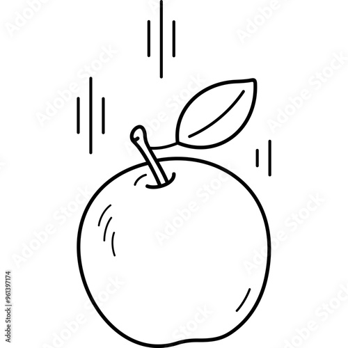 Falling apple. Law of universal gravitation. Vector outline icon.
