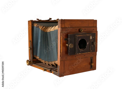 old large format camera on white, isolated photo