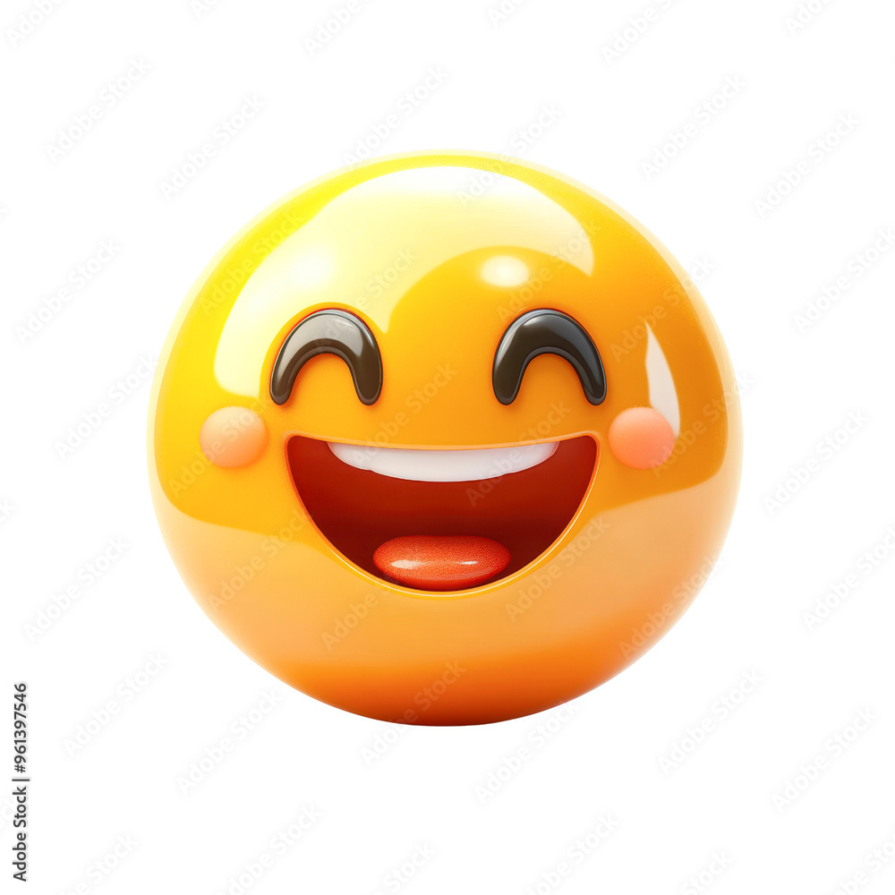 Bright and cheerful 3D yellow smiley face emoji with a beaming smile and closed eyes isolated on transparency PNG background, conveying happiness and joy, perfect for social media posts, websites Bright and cheerful 3D yellow smiley face emoji with a beaming smile and closed eyes isolated on transparency PNG background, conveying happiness and joy, perfect for social media posts, websites