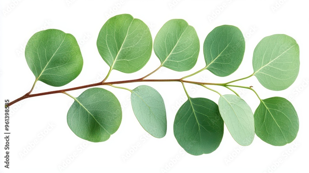 Naklejka premium Eucalyptus Branch with Green Leaves Isolated on White Background
