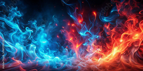 Fire, flames cool blues to fiery reds design Illuminate digital spaces neon background, wallpaper.