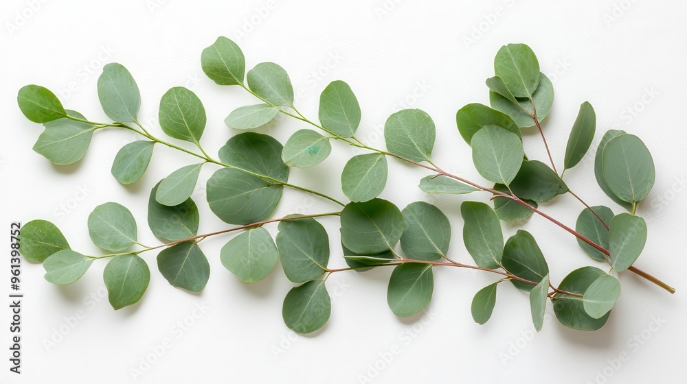 Eucalyptus leaves on white background green foliage botanical nature greenery flat lay top view copy space Eucalyptus leaves on white background green foliage botanical nature greenery flat lay top view copy space