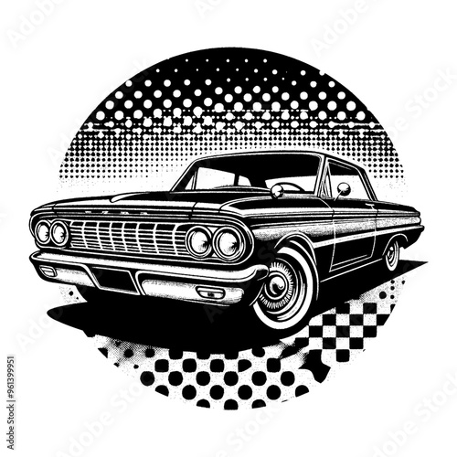 retro car and black and white vintage design