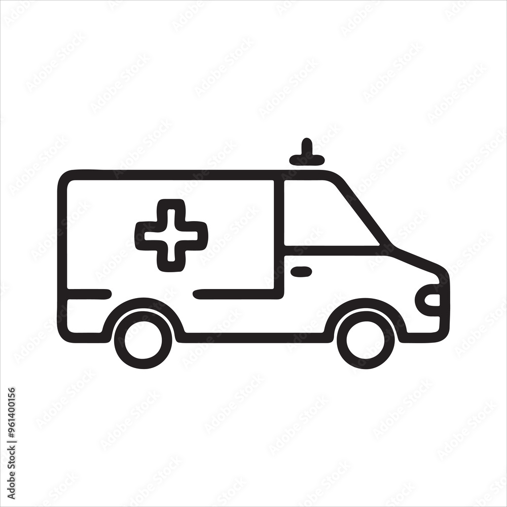 Medical Related Icon. Ambulance. Black Out Line Icon. Medical Related Icon. Ambulance. Black Out Line Icon.