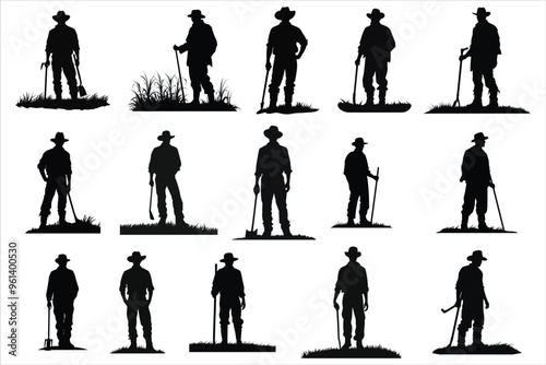 Farmer Silhouette, A Farmer Work in Field Silhouette