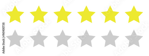 Five stars customer product rating review flat icon, 5 stars yellow score. Vector