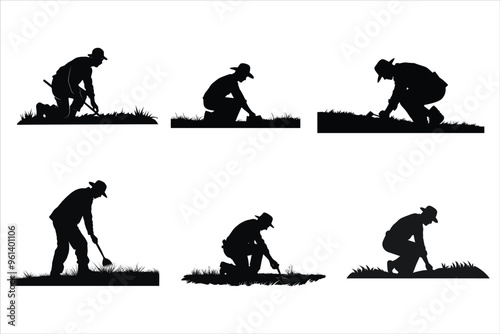 Farmer Silhouette, A Farmer Work in Field Silhouette