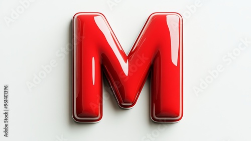 3D letter "M" freestanding on white background, alphabetic element.