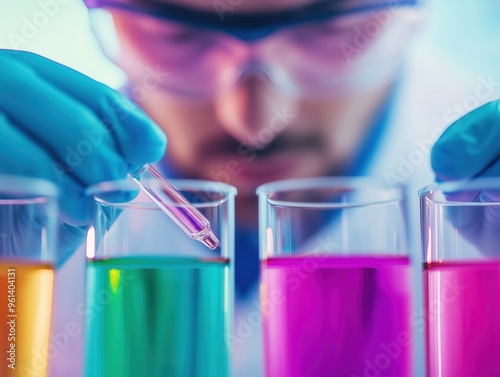 High-definition image of a chemical lab technician testing materials, quality assurance in manufacturing photo