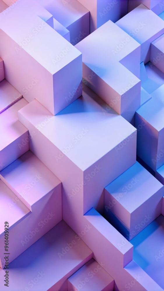 Obraz premium Abstract geometric composition featuring a series of rectangular and cubic shapes arranged in a three-dimensional pattern.