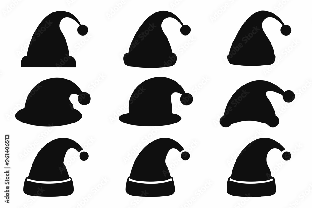 Christmas hat silhouette, santa claus hat icon set Christmas hat silhouette, santa claus hat icon set