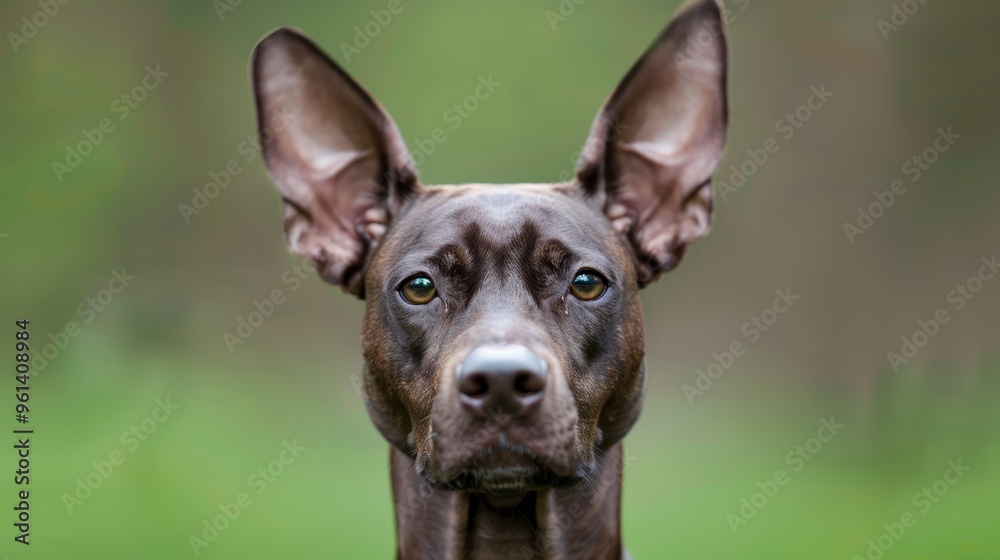 A tight shot of a dog's face with a blurred background and green grass A tight shot of a dog's face with a blurred background and green grass