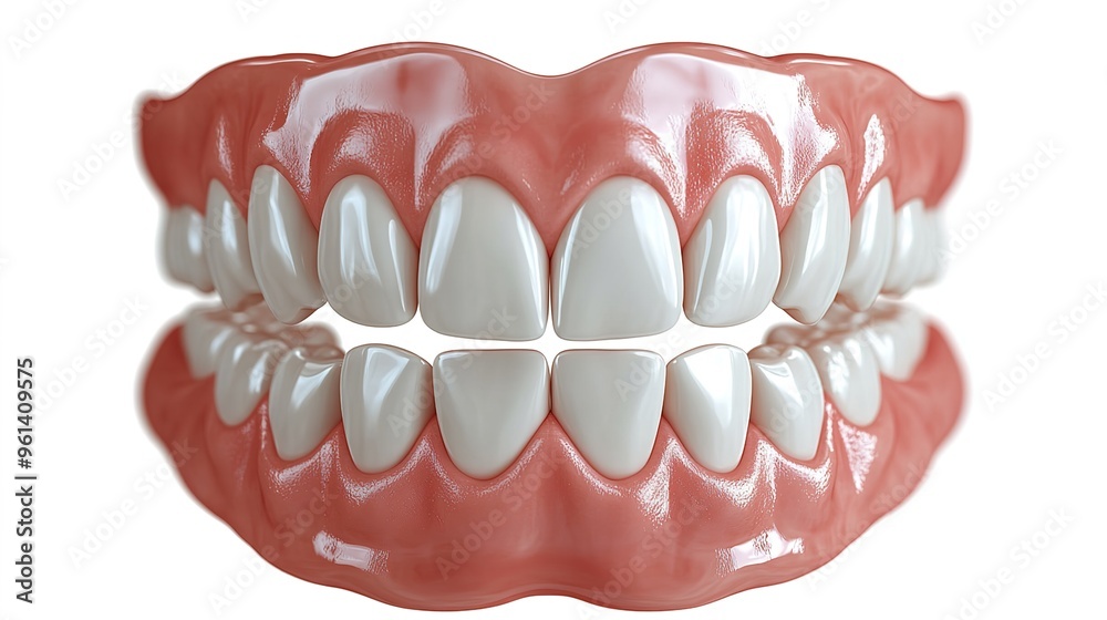 Realistic photo of teeth with white and pink coloring, front view, on an isolated white background Realistic photo of teeth with white and pink coloring, front view, on an isolated white background