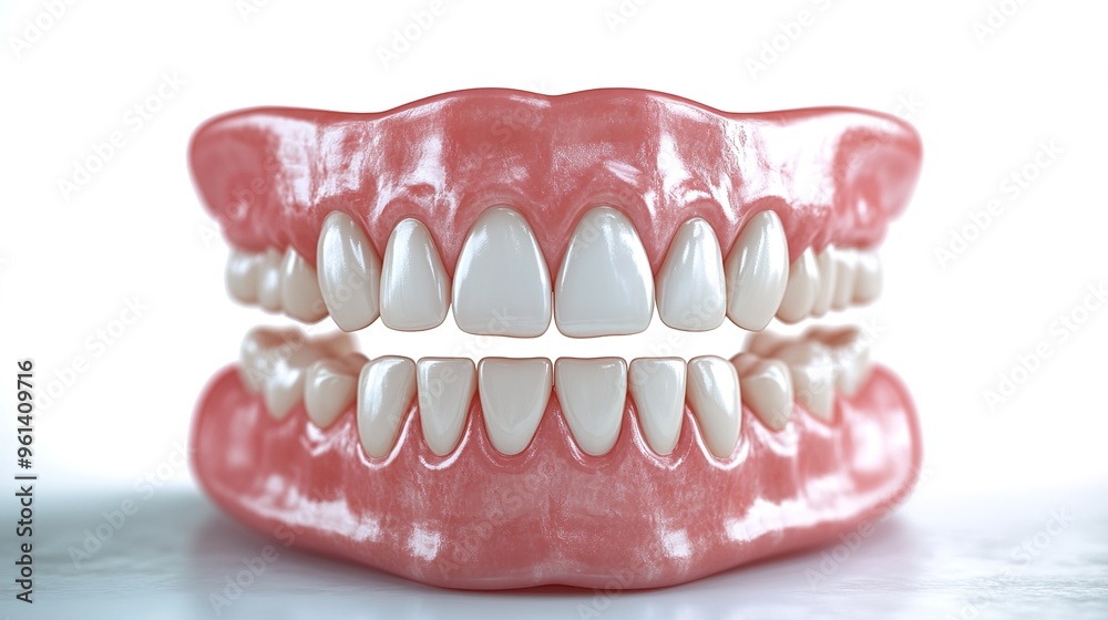 Realistic photo of teeth with white and pink coloring, front view, on an isolated white background Realistic photo of teeth with white and pink coloring, front view, on an isolated white background