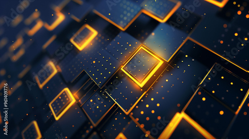 Close-Up View of Electronic Circuit Board with Glowing Blue and Yellow Lights - Advanced Technology Design.