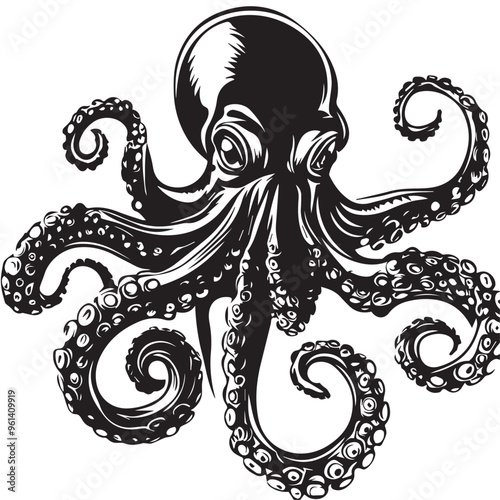 Octopus in cartoon, doodle style . Image for t-shirt, web, mobile apps and ui. Isolated 2d vector illustration in logo, icon, sketch style, Eps 10, black and white. AI Generative