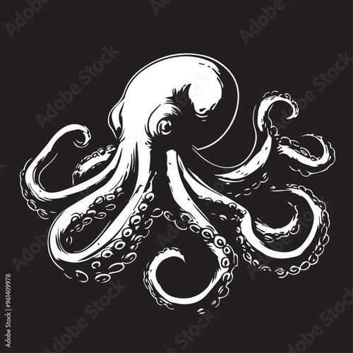 Octopus in cartoon, doodle style . Image for t-shirt, web, mobile apps and ui. Isolated 2d vector illustration in logo, icon, sketch style, Eps 10, black and white. AI Generative