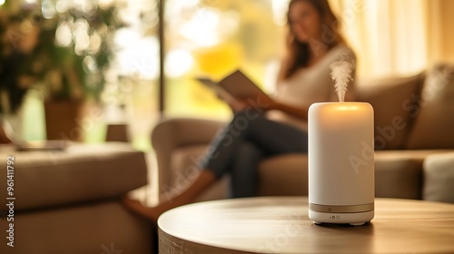 A cozy bedroom with a diffuser and soft lights.