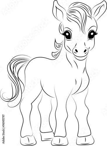 Foal. Thin outline with black lines. For coloring.