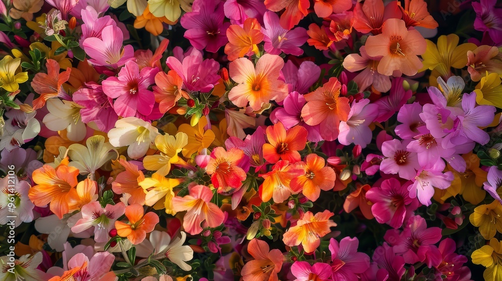A close-up of various colored flowers filling the middle of the frame, with their bases occupying the bottom half A close-up of various colored flowers filling the middle of the frame, with their bases occupying the bottom half