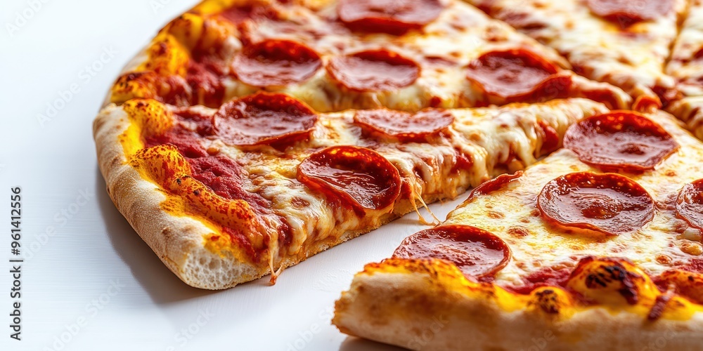 Close-up of a Slice of Pepperoni Pizza with Cheese and Sauce